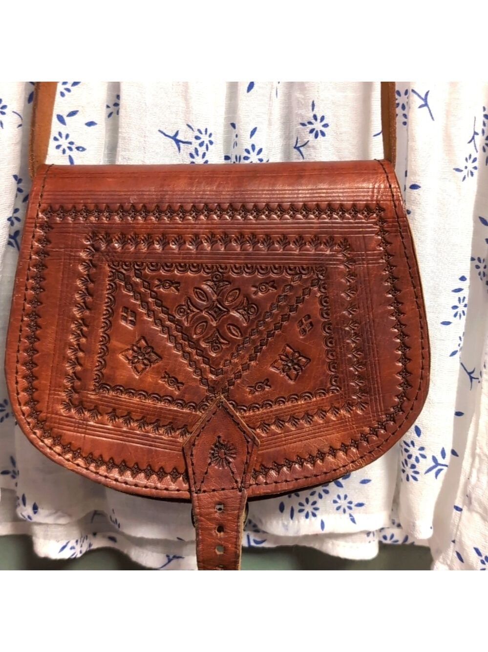 Tooled Mini Leather Vintage Buckled Saddle Bag - Picture 6 of 15
